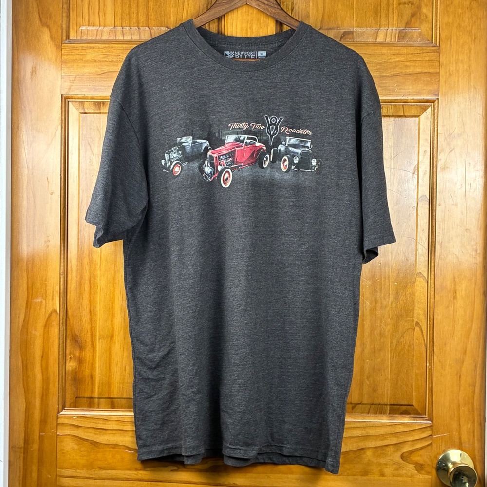 Newport Blue Thirty Two Roadster V8 Graphic T-Shirt Charcoal Gray XL Hot Rod
